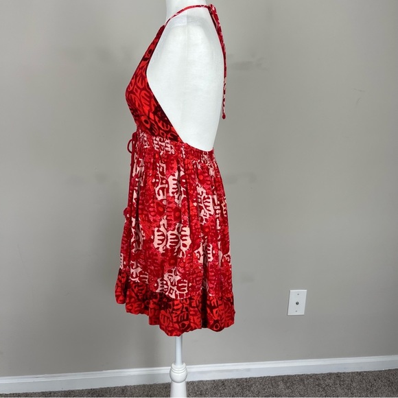 FREE PEOPLE BEACH DAY MINI DRESS WITH HALTER NECKLINE IN RED SIZE SMALL - Picture 13 of 16
